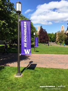 University of Washington Pole Banners, completed by SuperGraphics.