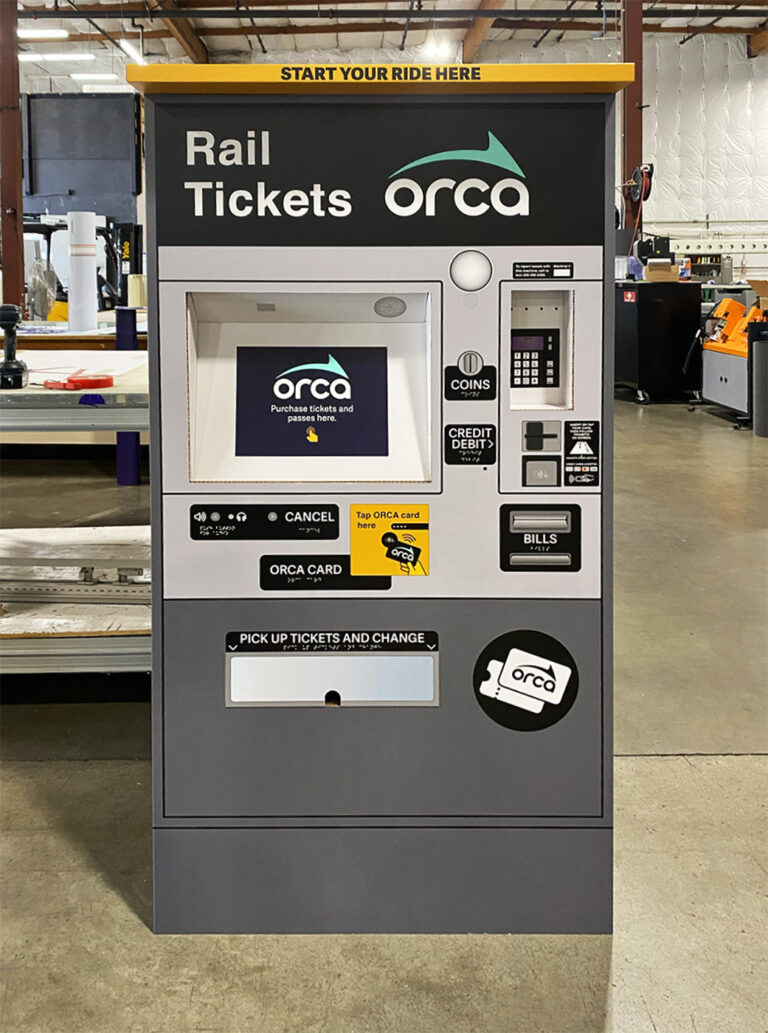 Pop-up display for ORCA rail tickets for a Seattle event, featuring Xanita fiberboard.