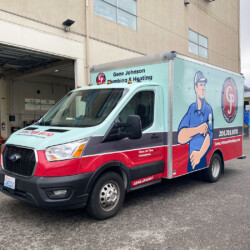 Full truck wrap on Gene Johnson box truck, completed by SuperGraphics.