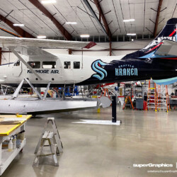 Seattle Kraken plane wrap for Kenmore Air, completed by SuperGraphics.