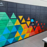 Amazon Locker Amazon package locker with a unique design consisting of a color gradient of triangles