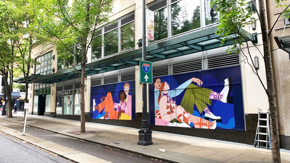 Downtown Seattle Association blockout window graphics, completed by SuperGraphics.