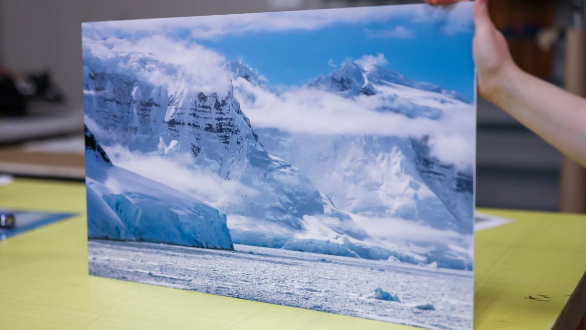 Photo of fine art print showcasing photography of glacier. Fine art printing completed by SuperGraphics.