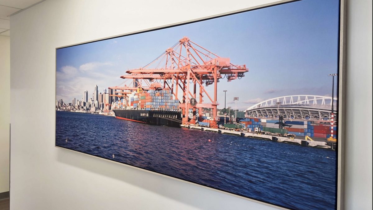 Photo of fine art print for Seattle healthcare facility, showcasing photography of Seattle. Fine art printing completed by SuperGraphics.
