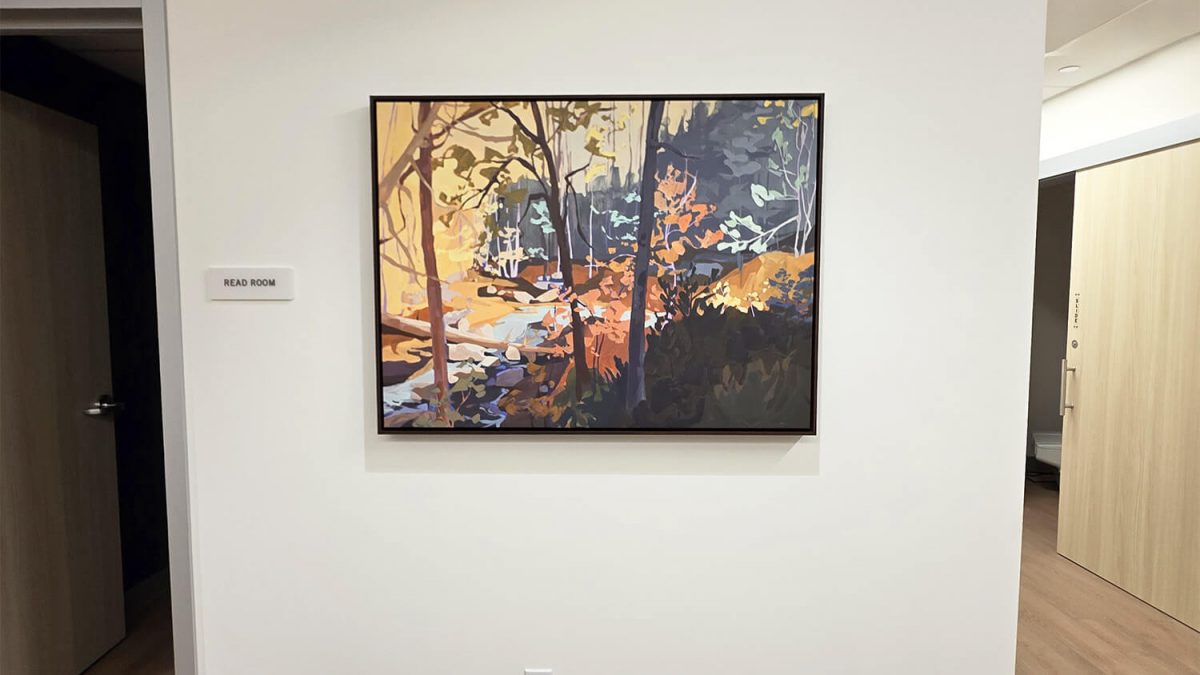 Photo of fine art print for Seattle healthcare facility, showcasing artwork of nature. Fine art printing completed by SuperGraphics.