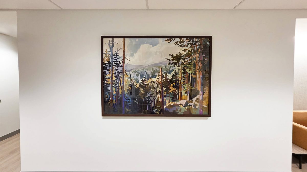 Photo of fine art print for Seattle healthcare facility, showcasing artwork of nature. Fine art printing completed by SuperGraphics.