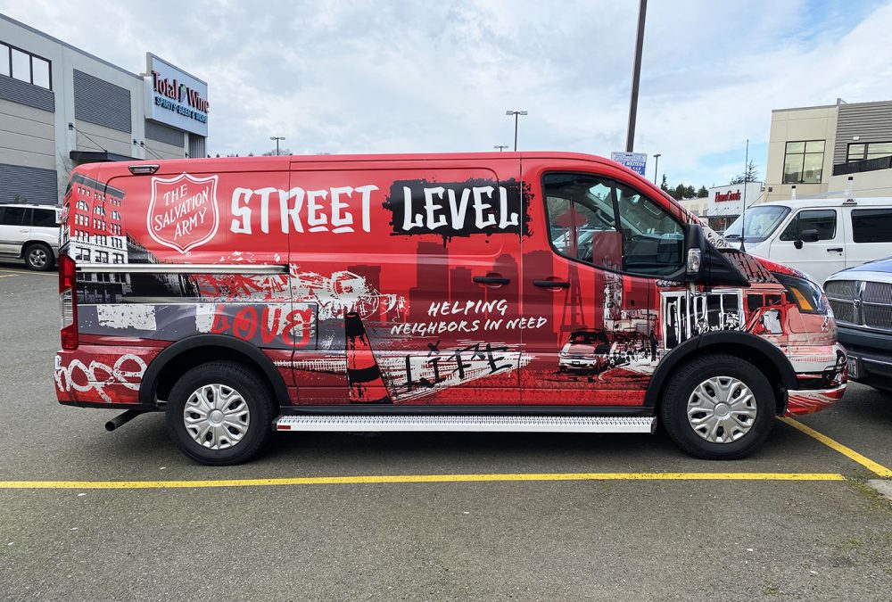 Fleet wrap for Salvation Army on Ford Transit Cargo Van. Created for the Street Level campaign.