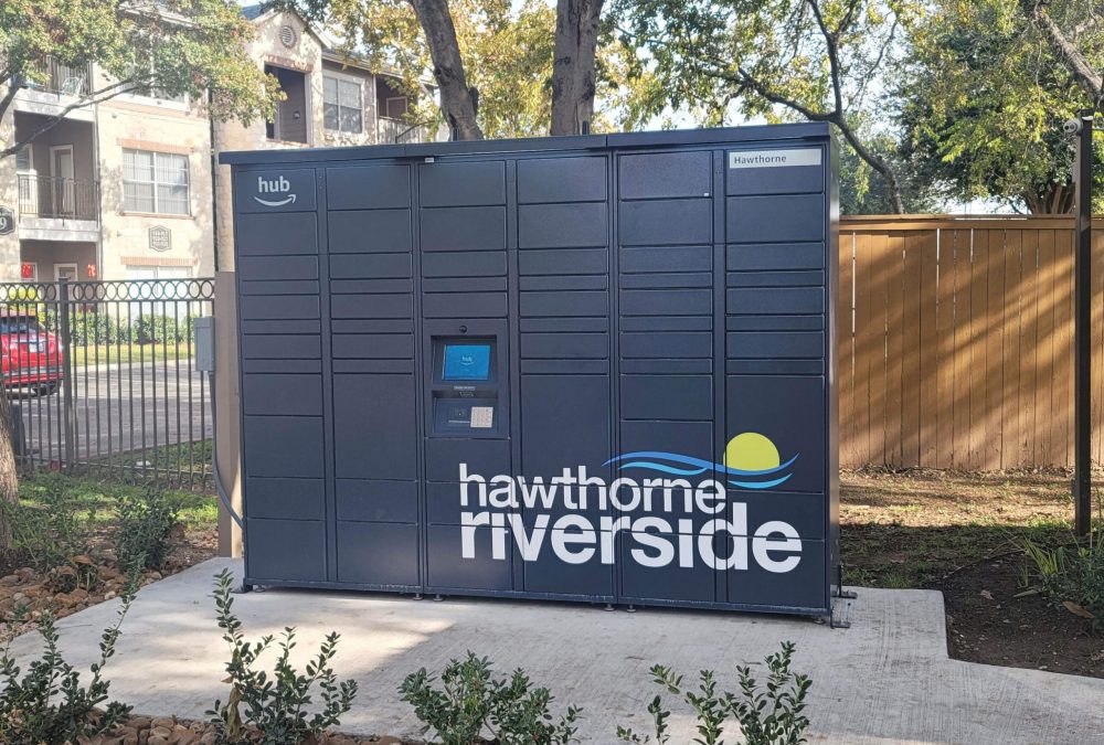 Locker wrap for Hawthorne Riverside, produced and installed by SuperGraphics.