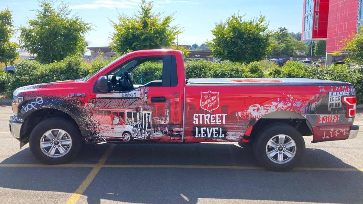 Salvation Army Street Level truck wrap, completed by SuperGraphics.