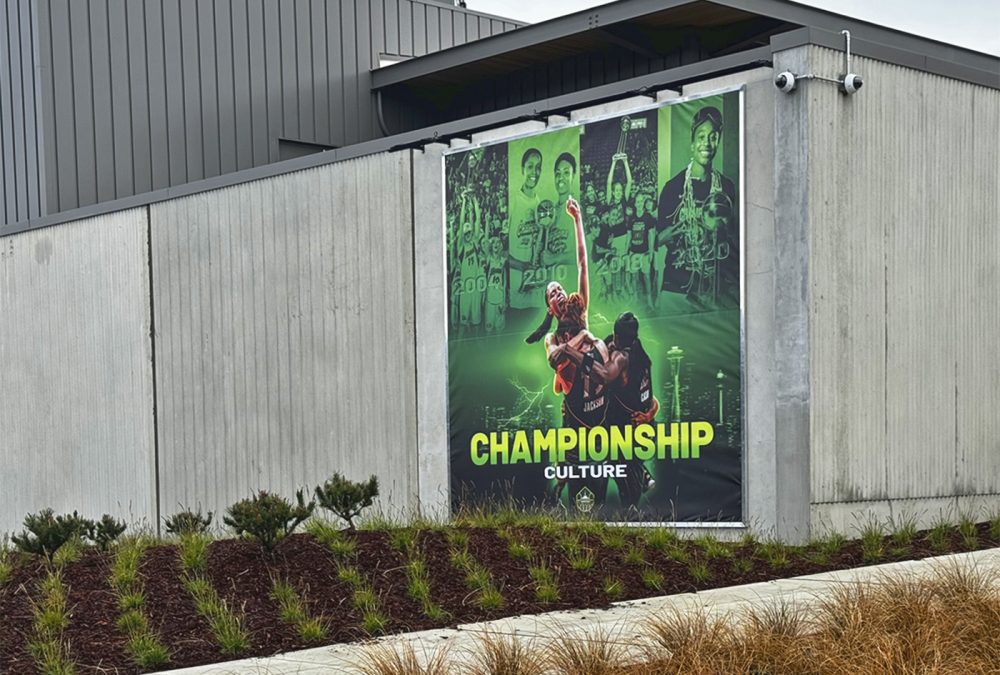 Seattle Storm facility custom large framed exterior banner.