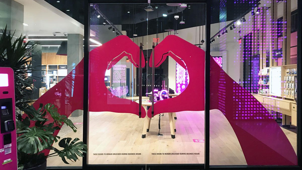 T-Mobile Flagship Plano TX Window Graphics produced and installed by SuperGraphics