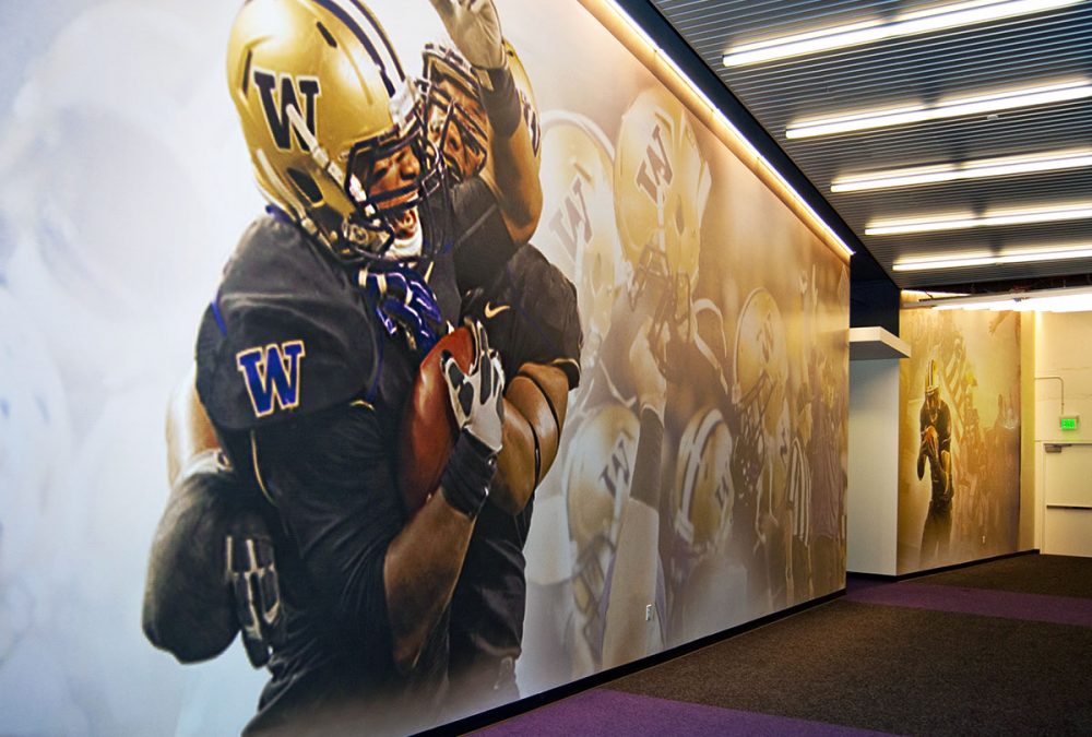 UW Husky Football Hero Hall Wall Graphics produced and installed by SuperGraphics