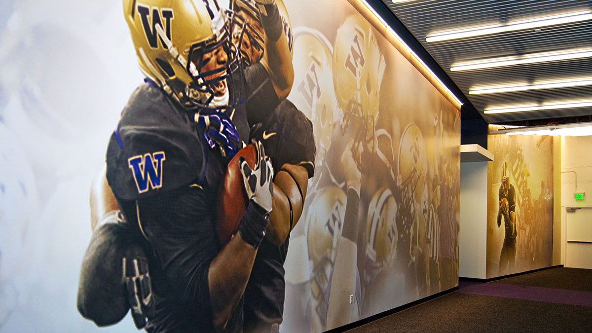 UW Husky Football Hero Hall Wall Graphics produced and installed by SuperGraphics